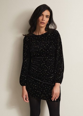 Phase Eight Adele Velvet Dress Black Canada | JDYNEV-253